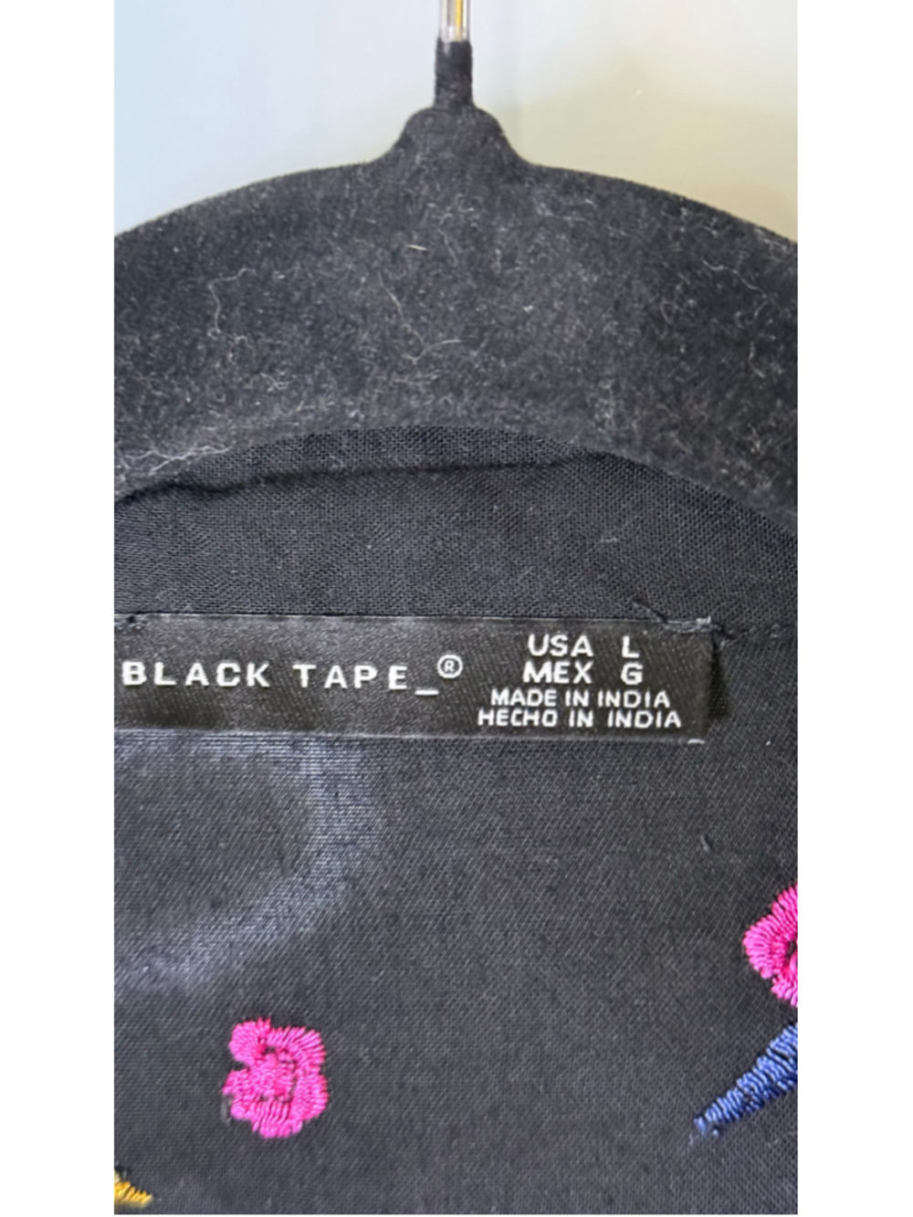 Black Tape Floral Embroidered Button Down Shirt, Size L, Black - Picture 6 of 6